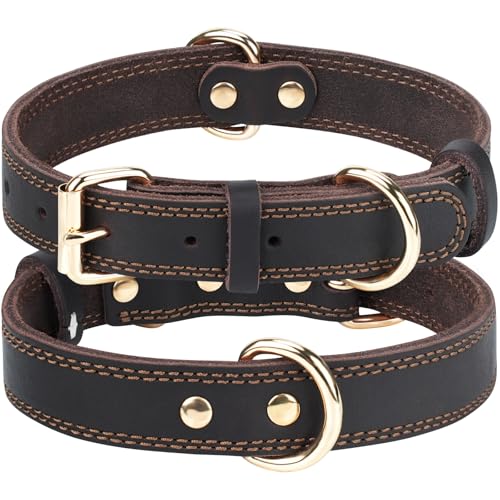 Joytale Hundehalsband Leder, Halsband aus Leder für Kleine Hunde, Weiches Echtleder Hundehalsband Langlebig und Verstellbar, Braun, S