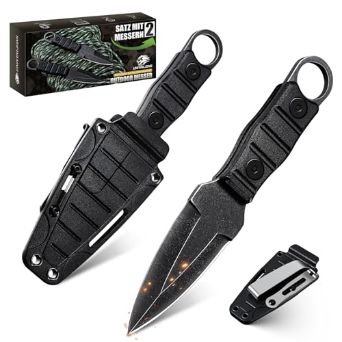 univinlions Messer Outdoor,Klein Zweier-Pack Survival Messer,Full Tang Jagdmesser Feststehende Klinge aus Edelstahl, Bushcraft Messer mit Kydex Scheide,Geschenk für Männer