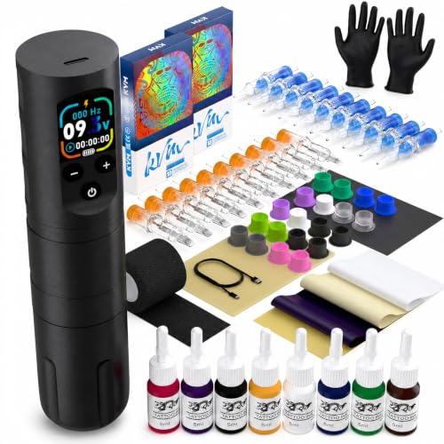 KVM Wireless OLED Tattoo Pen Set,Tattoo-Nadelkartusche Wireless Tattoo Pen
