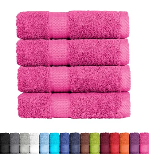 BaSaTex Frottier Handtücher Set aus weicher Baumwolle - 50x100 cm - 100% Baumwolle Öko-Tex Made in Green Zertifiziert | 4X Handtuch in Magenta Pink
