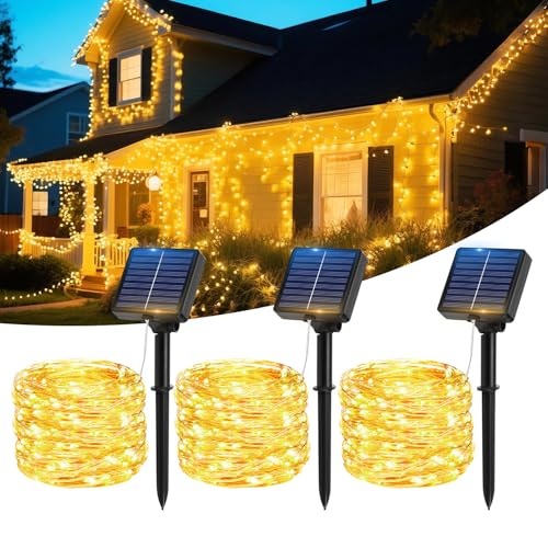 Hoteril Solar Lichterkette Outdoor, 3x17M 150 LED Lichterkette Außen Solar