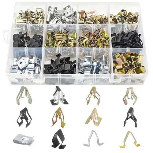 240 Stück Auto Metall Befestigung, Dashboard Metallclip, Auto Frontkonsole Clips, Kofferraum Verkleidung Befestigungs Klammern, Metall Zierleiste Federclip Auto, C-clip Dashboard, Clip-Set