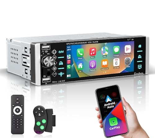 ESSGOO Autoradio mit Wireless Carplay und Android Auto, 5,1 Zoll HD IPS Bildschirm Auto Radio mit Bluetooth FM Sprachsteuerung Mirror Link