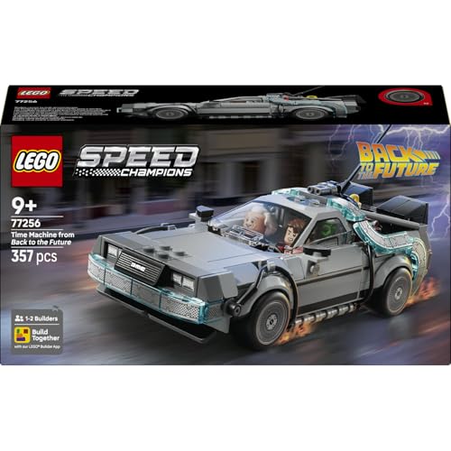 LEGO Speed Champions Zeitmaschine aus Zurück in die Zukunft 77256 | Spielzeug ab 9 Jahren für Jungen, mit Modellauto und 2 Minifiguren, Marty McFly und Doc Brown, kreatives Geschenk, 357 Teile