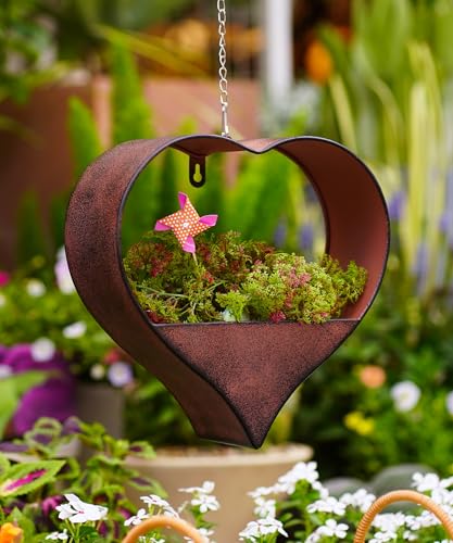 Yeomoo Metall Herzform Blumentopf Hängend Gartendeko für Draußen - Rost Pflanzkübel Deko für Garten Balkon Draussen Pflanzentopf Deko Wohnzimmer Hängetopf Geschenke für Frauen Mama Freundin Pflanztopf