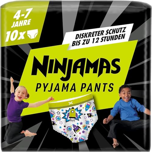 Ninjamas Pyjama Pants Raumschiff, 10 absorbierende Nachthöschen, 7 Jahre, 17kg-30kg, Auslaufschutz für die ganze Nacht