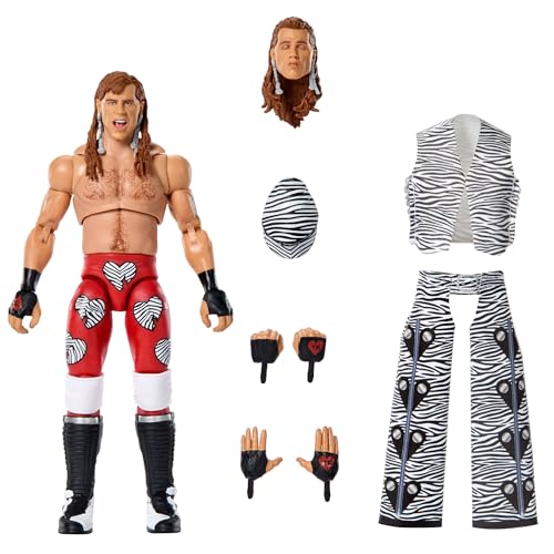 Mattel WWE Ultimate Edition Actionfigur und Zubehör im Set, ca. 15 cm große Shawn-Michaels-Sammelfigur mit austauschbaren Köpfen und Händen und 30 Bewegungspunkten, JKD31