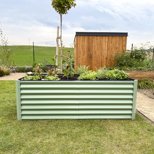UNIGARDIA Hochbeet aus Metall 180x90x60 cm - Hochbeet-Kit für Gemüse und Kräuter - Rostfreie Hochbeete für Garten aus Premium Stahl - Min. 20 Jahre Lebensdauer - 60 cm Hoch Gemüsebeet, Salbeigrün