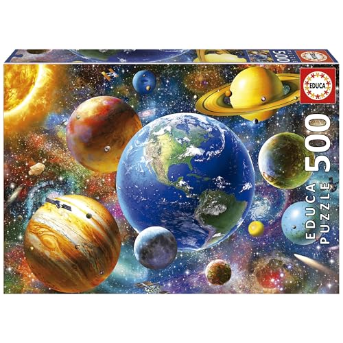 Educa - Sonnensystem | Puzzle 500 Teile für Erwachsene und Kinder ab 11 Jahren, Planeten Weltraum Galaxis, Inklusive Puzzle-Kleber (18449)