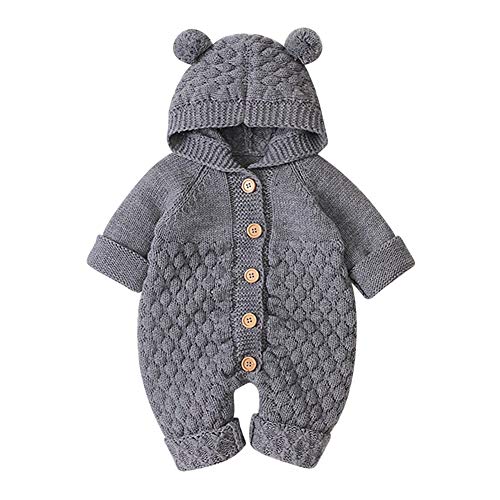 Odizli Neugeborene Baby Mädchen Jungen Kleidung Langarm Gestrickt Kapuze Strampler Body Overall Jacke Frühchenkleidung Erstausstattung Babysachen Set Herbst Winter Babykleidung Grau 6-12 Months