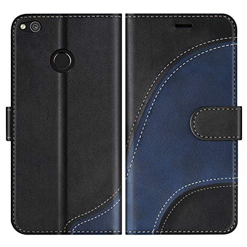 BoxTii Hülle für Huawei P8 Lite 2017, Leder Handyhülle für Huawei P8 Lite 2017, Ledertasche Klapphülle Schutzhülle mit Kartenfächer und Magnetverschluss, Schwarz