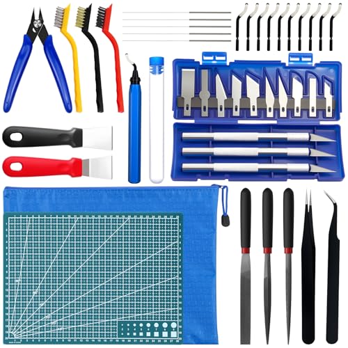3D Drucker Werkzeug Set, 3D Drucker Zubehör, 42pcs Druckerzubehör mit Reinigungsnadeln Drahtbürsten Entgrater Werkzeug Schnitzwerkzeuge Entfernungswerkzeugen Schaber Feilen Aufbewahrungstasche