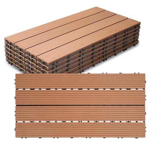 Jaxguom 30 Stück WPC Terrassenfliesen, 30x60 cm WPC Fliesen,Gartenfliesen mit Klick-System,Terrassendielen Balkonfliesen Klickfliesen,Terrassendielen Wasserfest für Terrasse,für 5m² Braun