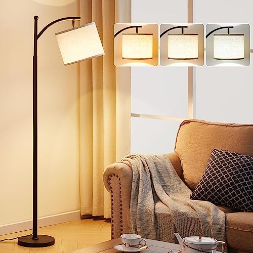 ROTTOGOON Stehlampe für Wohnzimmer mit 3 Farbtemperaturen LED Glühbirne Stehlampen Hoch Industrielle Stehlampe Lesen für Schlafzimmer Büro (9W LED-Glühbirne Beige Lampenschirm enthalten) Schwarz