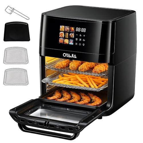Heißluftfritteuse 12 L Airfryer Fritteuse mit 9 Funktionen, Touchdisplay, Dreh- & Schaschlikspießen 10 Programme inkl. Pizza Minibackofen Heißluftofen 1800 W – nahezu ohne Öl