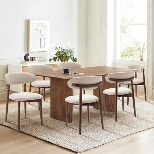 COLAMY Küchenstuhl Esszimmerstühle 6er Set, Moderne Polsterstuhl Essstühle mit Fester Rückenlehne, Stoff Esszimmerstühl mit Holzbein für Esszimmer, Küche, Restaurant, Beige