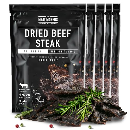 The Meat Makers Original Beef Jerky Steak (500g) - Getrocknetes Rindersteak Proteinreiches Rindfleisch Dörrfleisch Trockenfleisch Für Menschen Trocken Fleisch Beef Jerky Snack.