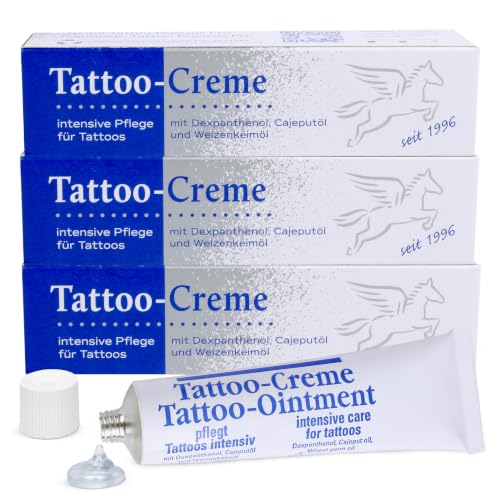 Pegasus Pro Tattoo-Creme 3er-Set, Tägliche Pflege & Aftercare, Feuchtigkeitsspendend mit Cajeputöl, je 25ml - Optimaler Tattooschutz, Made in Germany