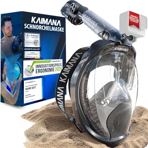 Die Preisgekrönte KAIMANA® Schnorchelmaske für Erwachsene & Kinder - absolut CO2 sicher - inkl. Tragetasche - Tauchermaske Erwachsene - Vollgesichtsmaske Tauchmaske