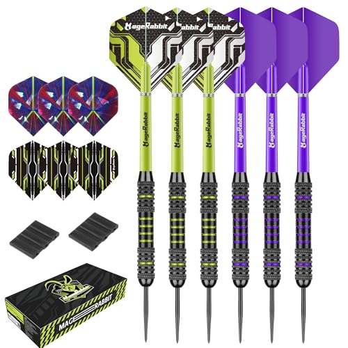 MageRabbit Dartpfeile mit Metallspitze, 6 Stück Professionelle SteelDarts mit 12 Dart-Flights