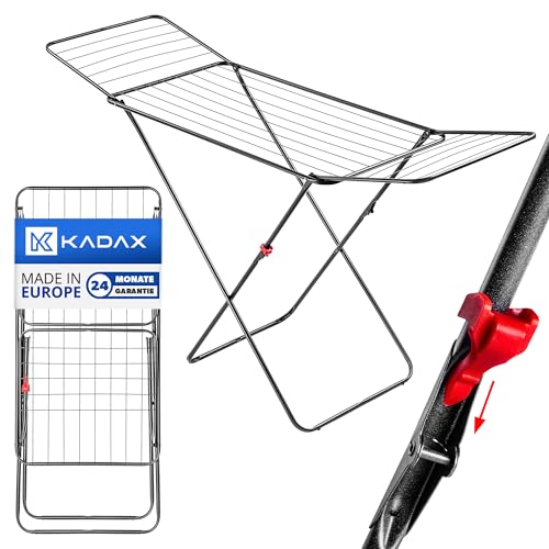 KADAX Wäscheständer mit 18m Trockenfläche Anthrazit, ideal für Wohnung, Balkon & Garten, klappbarer Flügelwäschetrockner mit rutschfesten Füßen, platzsparend, Wäschetrockner Made in EU