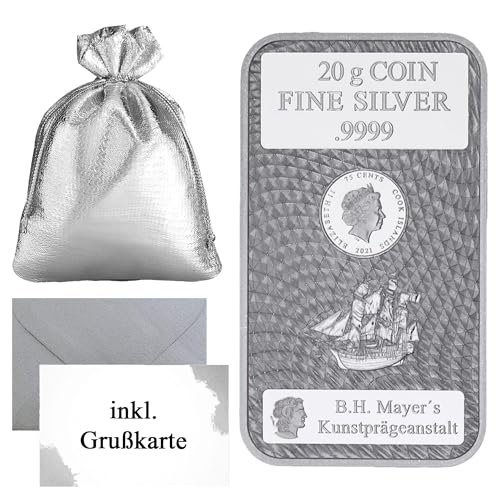 Cook Islands Silber Münzbarren 999,9 Feinsilber – offizielles Anlageprodukt – inkl. Geschenkbeutel, Grußkarte & Echtheitsgarantie Silberstücke24 (20g Silber)