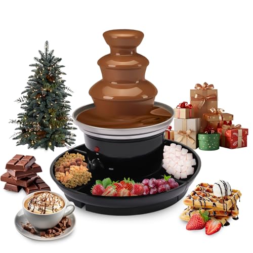 3-Etagen Schokobrunnen mit Schmelzfunktion, 40W 230V Elektrisch Schokoladenbrunnen Schokoladenfondue Maschine, 0.45KG Kapazität Edelstahl Schokoladen Brunnen für Familie Party Geburtstag Hochzeitd