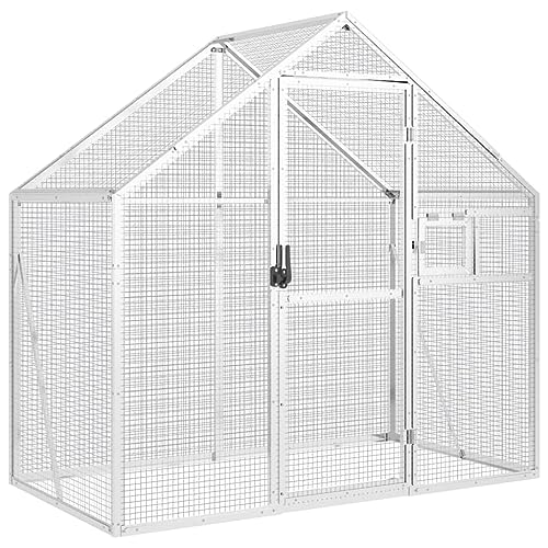Emmtore Voliere, Vogelvoliere mit Wire Mesh Grids, Vogelkäfig für Außenbereich, Vogelhaus Papageienkäfig Papageienvoliere,Silber,1.79 x 1 x 1.85 m