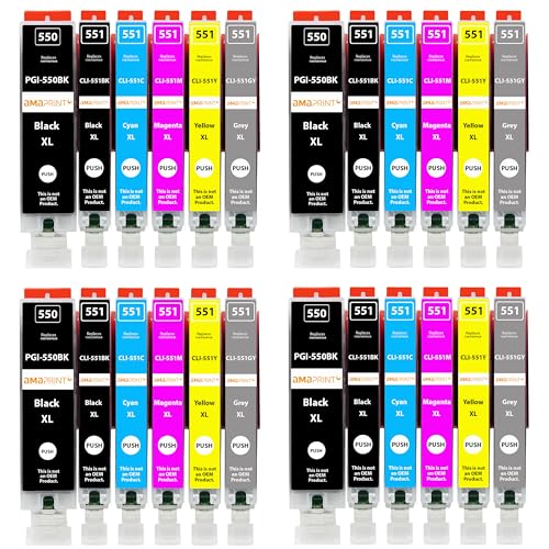 Amaprint 24 XL Patronen kompatibel mit Canon PGI 550 CLI 551 passend für IP8700 IP8750 MG6300 MG6350 MG7100 MG7150 MG7500 MG7550