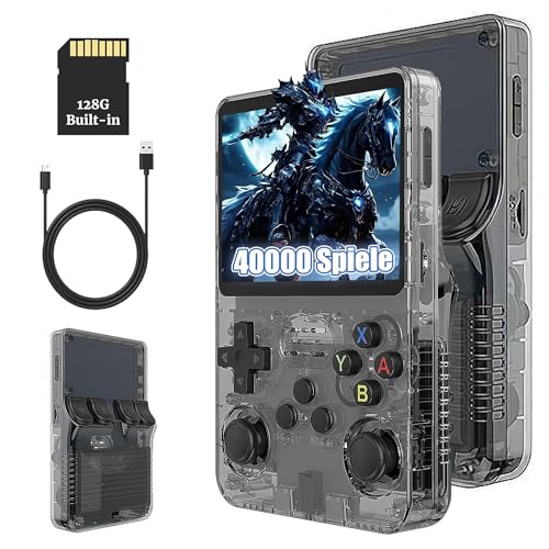 KINMRIS R36S Retro Handheld Spielkonsole, Retro Konsole 3,5-Zoll-IPS-Bildschirm, 128 G über 40.000 Spiele, tragbare Spielkonsole für Kinder und Erwachsene, unterstützt mehrere Emulatoren (Schwarz)