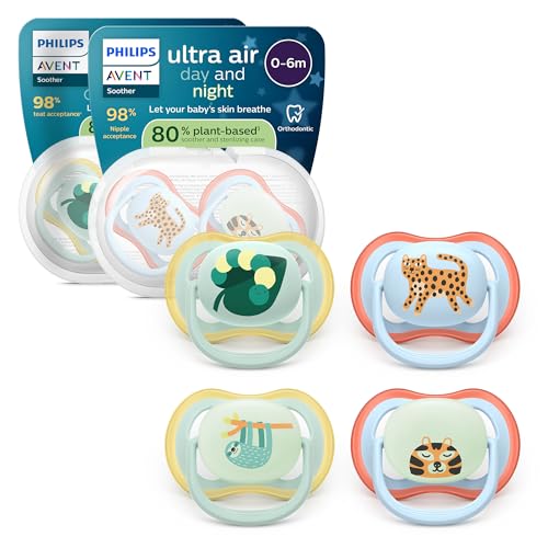 Philips Avent ultra air Day & Night Schnuller – kiefergerecht geformtes Design, für Babys, 0–6 Monate, leuchtet im Dunkeln, weicher, symmetrischer Silikonsauger, BPA-frei, 4er-Pack, SCF087/22