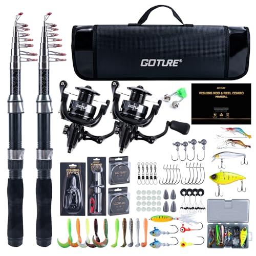 Goture Angelset mit 2 Teleskop-Angelruten 2,5m, Spinnrolle 5.2:1