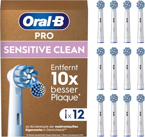Oral-B Pro Sensitive Clean – ORIGINAL Aufsteckbürsten für Elektrische Zahnbürste – Sanfte Zahnreinigung, Ersatzbürsten mit X-Borsten, Zahnbürstenaufsatz, Briefkastenfähige Verpackung – Weiß, 12 Stück