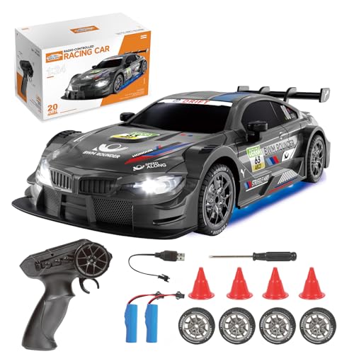 Siereolly Ferngesteuertes Auto 1:24 Scale Drift Car 4WD 2.4GHz RC Drift Auto 20KM/H Hohe Geschwindigkeit Rennwagen mit Zwei Batterien, LED-Leuchten