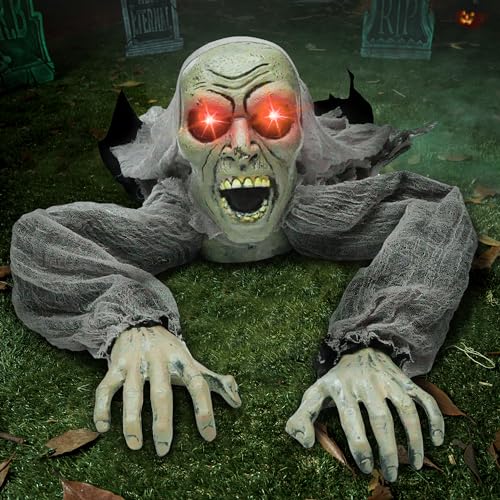 JOYIN Halloween Dekor leuchtender Zombie Groundbreaker animiert mit Blutfleck und gruseligem Sound, Beste Halloween-Dekorationen, Spukhaus, Rasen, Hofdekoration
