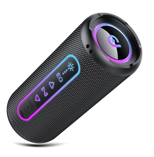 Bluetooth Lautsprecher mit Licht, 30W Musikbox Bluetooth 5.4 mit Dualen Bass-Treibern, 30H Akku Boxen, TWS Koppelbar Stereo Sound, IPX7 Wasserdicht, AUX/TF, Tragbarer Speaker für Party Outdoor Reisen
