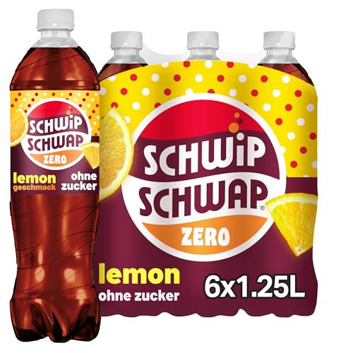 SCHWIPSCHWAP Lemon Geschmack ohne Zucker - Koffeinhaltiges Cola-Erfrischungsgetränk mit Orange und Zitrone in Flaschen, EINWEG (6 x 1.25 l)