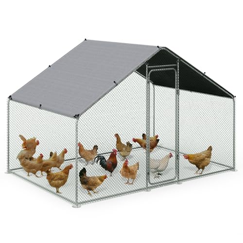 VOUNOT® Hühnerstall 6m², Hühnerhaus aus Metall 3x2x2m, Hühnergehege mit Sicherheitsschloss und wasserdichtem PE-Farbtuch, Freilaufgehege draußen für Hühner, Kaninchen & Kleintiere