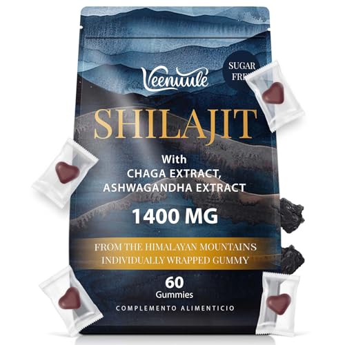 Shilajit Gummis Hochdosiert 1400mg, 100% Reine Höchste Potenz Shilajit Original aus dem Himalaya, 20:1 Extrakt, Mit Ashwagandha & Chaga, Ayurvedische Kräuter, Praktischer als die Harz (60 Stück)