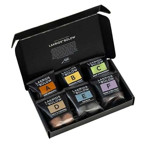 LAKRIDS BY BÜLOW – Taste Selection – 6 Einzigartige Geschmacksrichtungen (72g) – Dänische Gourmet-Lakritz mit Schokoladenüberzug