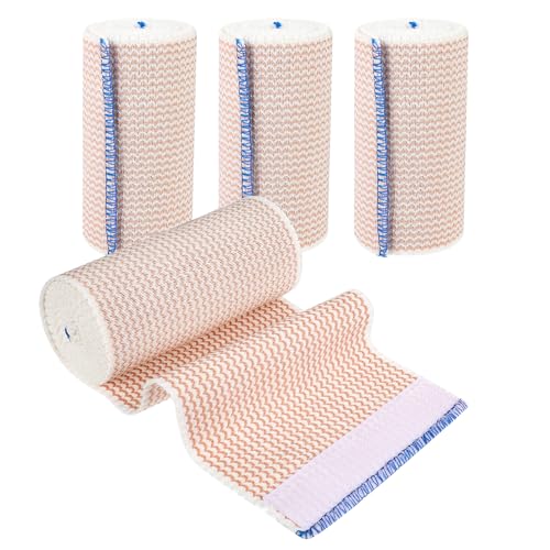 4 Stück Premium Elastische Bandage 10cm Kompressionsbinde Elastikbandage Bandage Sportbandage Stützbandage Sportbinde Sportzubehör