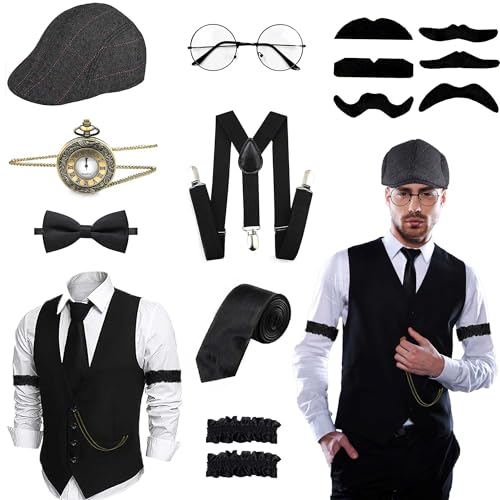 Yunsuelo Peaky Blinders Kostüm, 20er Jahre Herren Accessoires Set, Halloween Verkleidung (M)