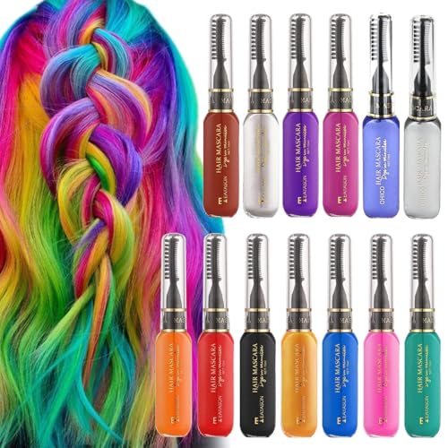 13 Stück Haarkreide Auswaschbar Kamm, Temporär Auswaschbare Mascara Set, 13 Farben Halloween Haarfarbe, für Karneval, Cosplay, Party, Weihnachten Halloween Geburtstag