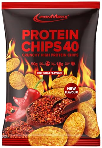 IronMaxx High Protein Chips – Hot Chili 50g | Low Carb, Glutenfrei & Zuckerarm | Knuspriger Eiweiß-Snack