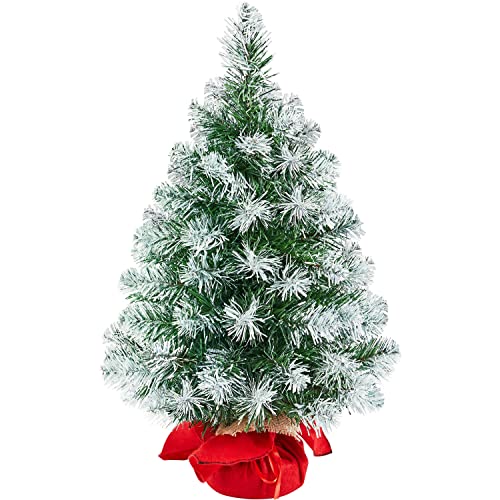 Yaheetech Künstlicher Weihnachtsbaum, Tannenbaum Schnellaufbau inkl. Christbaum-Ständer, Christbaum Weiss Schnee für Tisch, Büro
