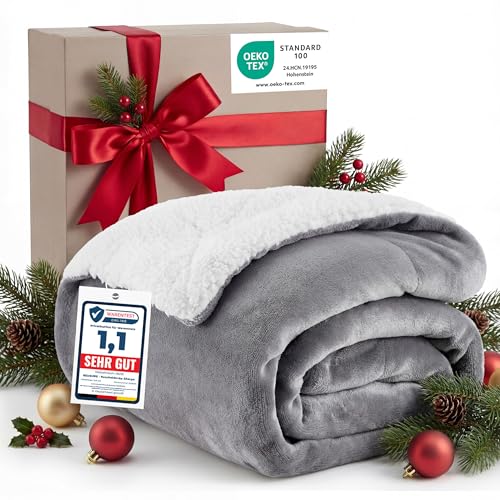 BEDSURE Kuscheldecke - Warm Sherpa Wolldecke & Sofadecke, Flauschig Sofaüberwurf Decke, Dicke Couchdecke, Geschenke für Frauen, Flauschige Wohndecke, Grau, 150x200 cm, XL