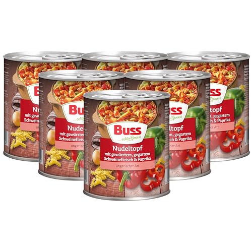 Buss Rustikale Gerichte - Nudeltopf nach ungarischer Art mit Paprika und Schweinefleisch - Lang haltbare Fertiggerichte zum schnellen Aufwärmen in Mikrowelle & Topf - 6 x 800g