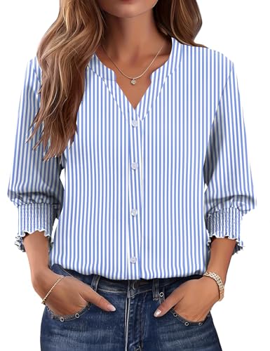 Rapbin Bluse Damen Mode 3/4 Arm Button Down Top Shirt Sommer Oberteil Hemd