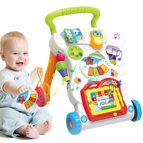 Vlocky Lauflernwagen Baby Multifunktional Lauflernhilfe mit Abnehmbarem Telefon, Klavier, Maltafel, Formen, Geräuschen und Musik, für Babys ab 6 Monaten