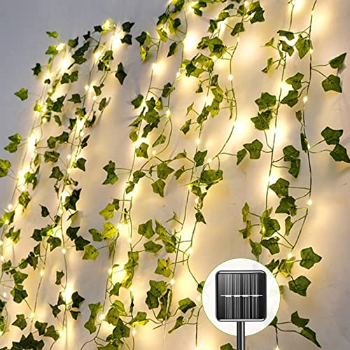 Lichterkette Außen, Solar Lichterketten Efeu Aussen mit 60 LEDs Solarlichterkette Wetterfest, Wasserdicht Efeugirlande 8 Modi Balkon Lichterkette Outdoor für Garten Terrasse Zimmer Party Deko